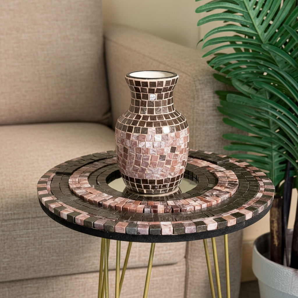 Smart Mosaic Coffee / Vase Table - Elegant Rose Coffee Brown Design with Acrylic Mirror