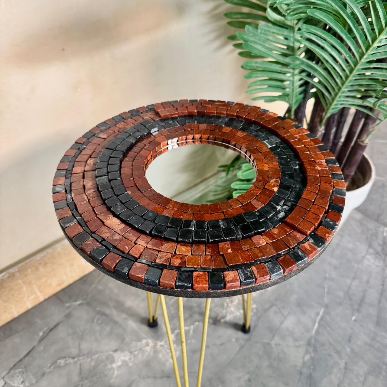 Smart Mosaic Coffee / Vase Table - Elegant Crimson Black Design with Acrylic Mirror