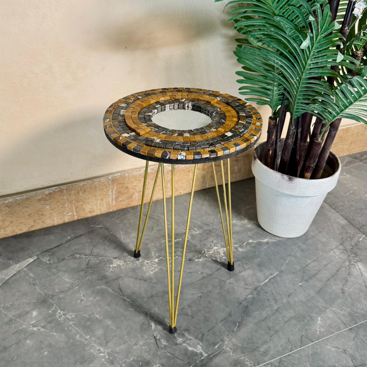 Smart Mosaic Coffee / Vase Table - Elegant Basil Gold Design with Acrylic Mirror