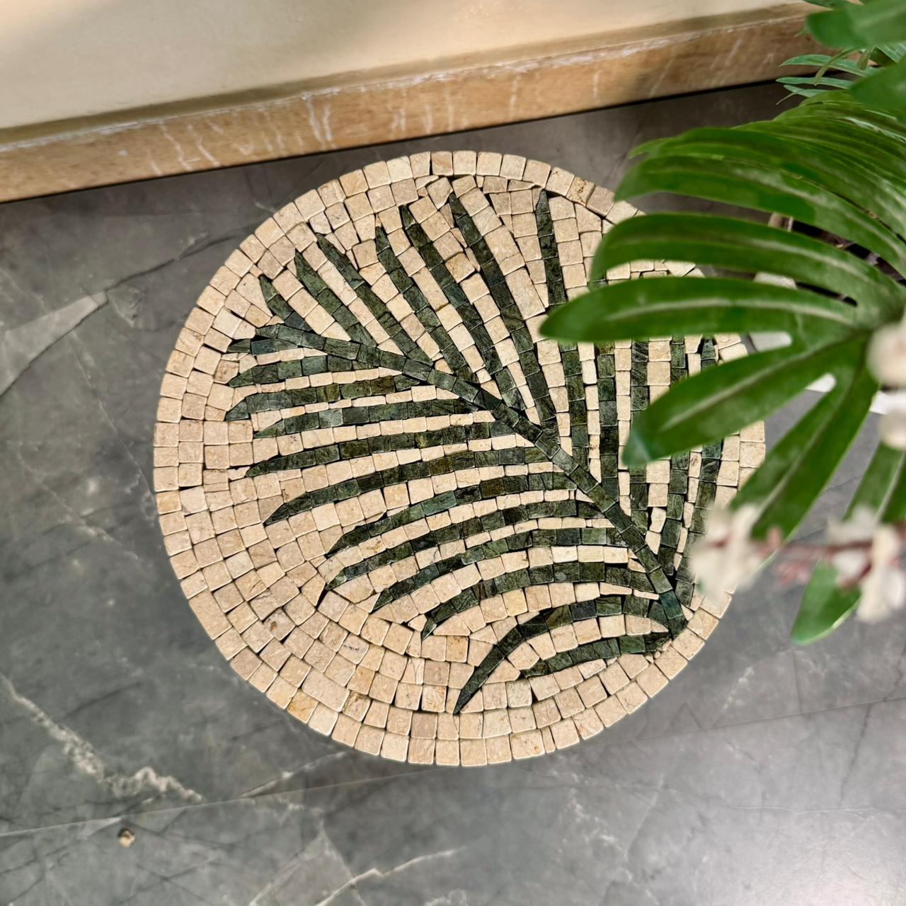 Smart Mosaic Coffee / Vase Table - Elegant Cream Tree Artwork