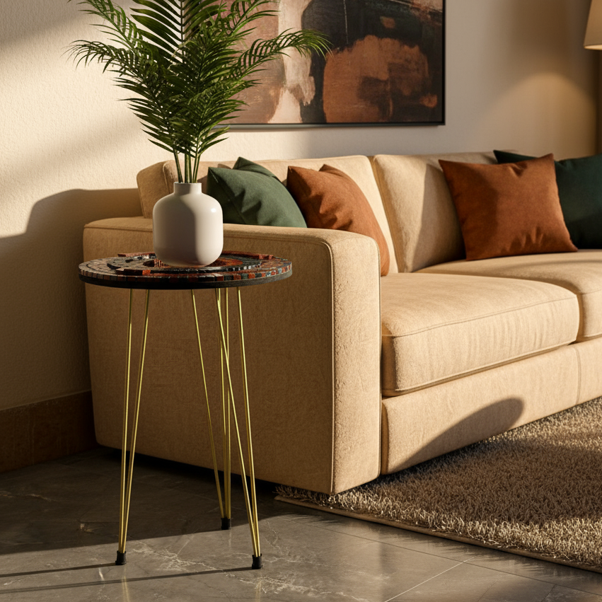 Smart Mosaic Coffee / Vase Table - Elegant Crimson Black Design with Acrylic Mirror