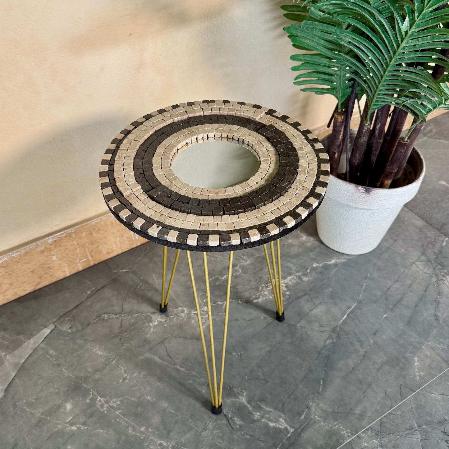 Smart Mosaic Coffee / Vase Table - Elegant Coffee Brown Stone Design with Acrylic Mirror
