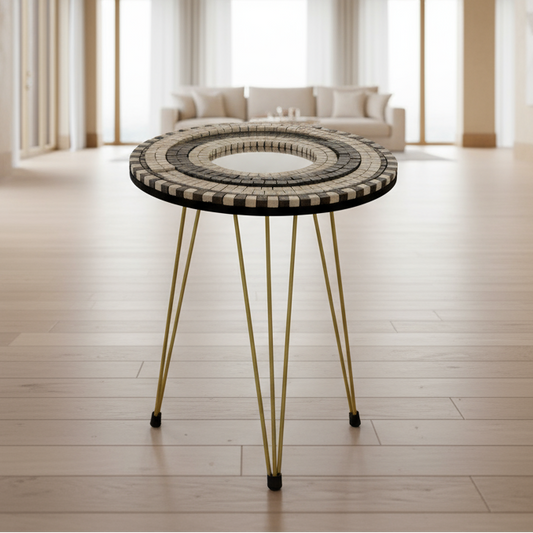 Smart Mosaic Coffee / Vase Table - Elegant Coffee Brown Stone Design with Acrylic Mirror