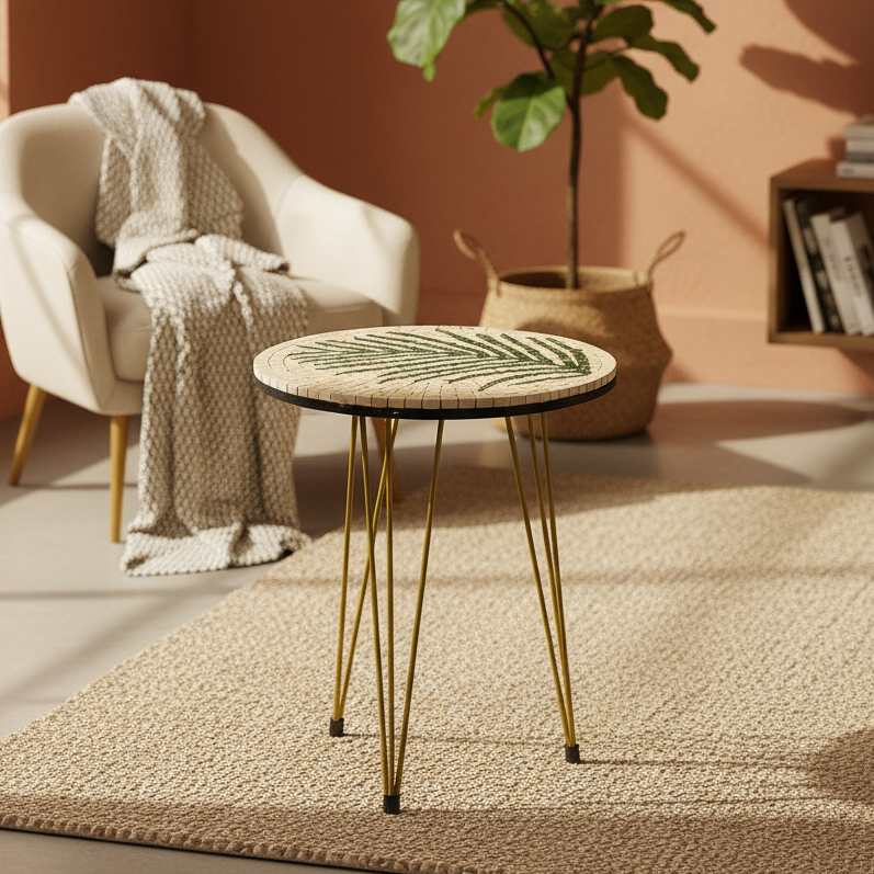 Smart Mosaic Coffee / Vase Table - Elegant Cream Tree Artwork