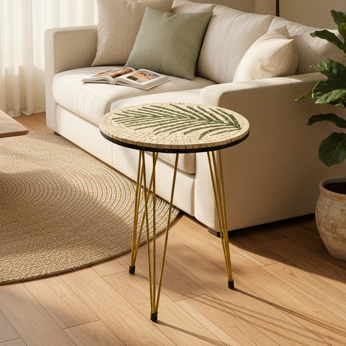 Smart Mosaic Coffee / Vase Table - Elegant Cream Tree Artwork