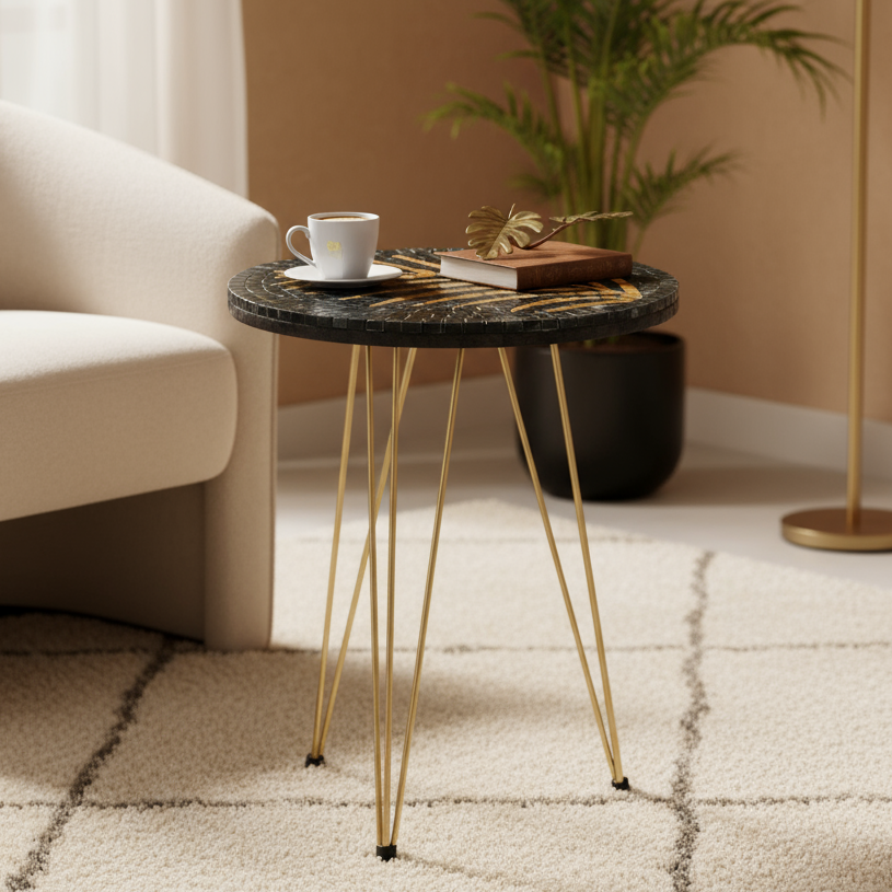 Smart Mosaic Coffee / Vase Table - Elegant Black Tree Artwork