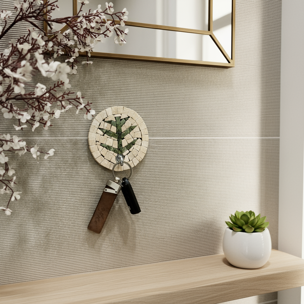 Handcrafted Mosaic Tea Leaf Holder – Small Decorative Wall Hook Organizer