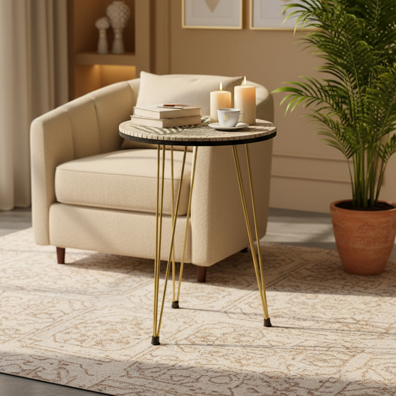 Smart Mosaic Coffee / Vase Table - Elegant Cream Tree Artwork