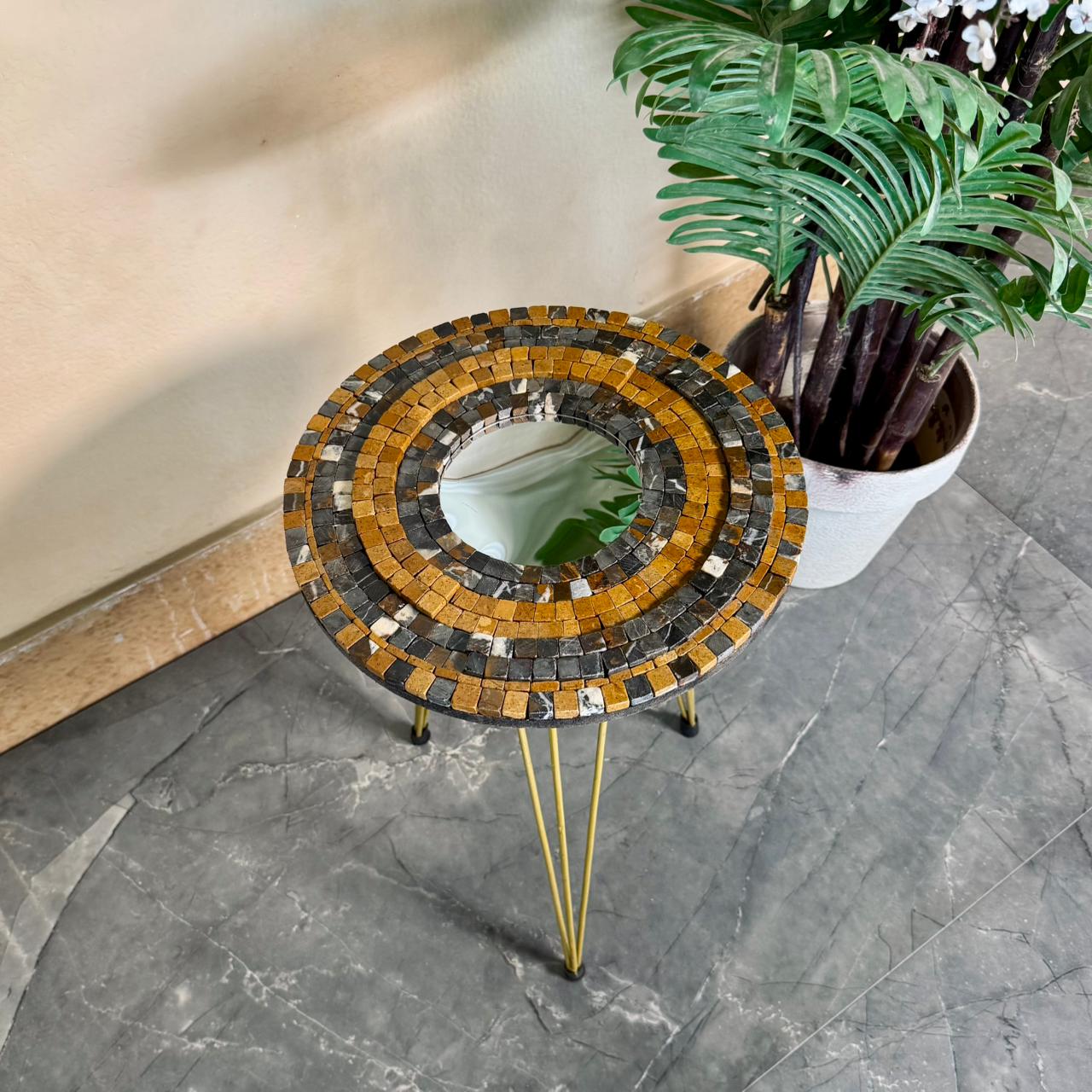 Smart Mosaic Coffee / Vase Table - Elegant Basil Gold Design with Acrylic Mirror
