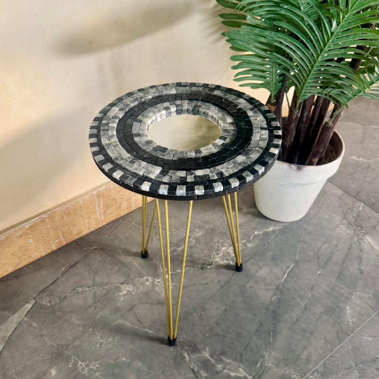 Smart Mosaic Coffee / Vase Table - Elegant Smoky Stone Design with Acrylic Mirror