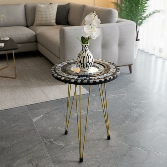 Smart Mosaic Coffee / Vase Table - Elegant Smoky Stone Design with Acrylic Mirror