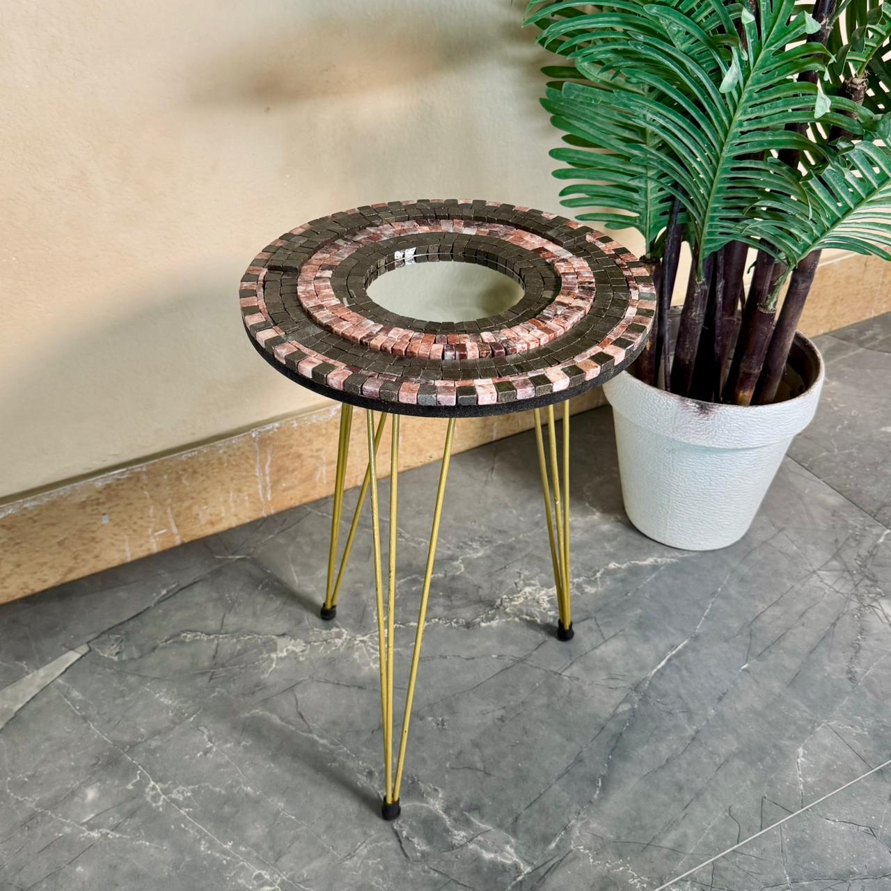 Smart Mosaic Coffee / Vase Table - Elegant Rose Coffee Brown Design with Acrylic Mirror