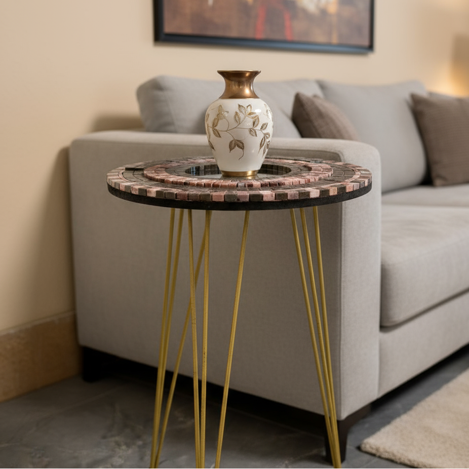 Smart Mosaic Coffee / Vase Table - Elegant Rose Coffee Brown Design with Acrylic Mirror