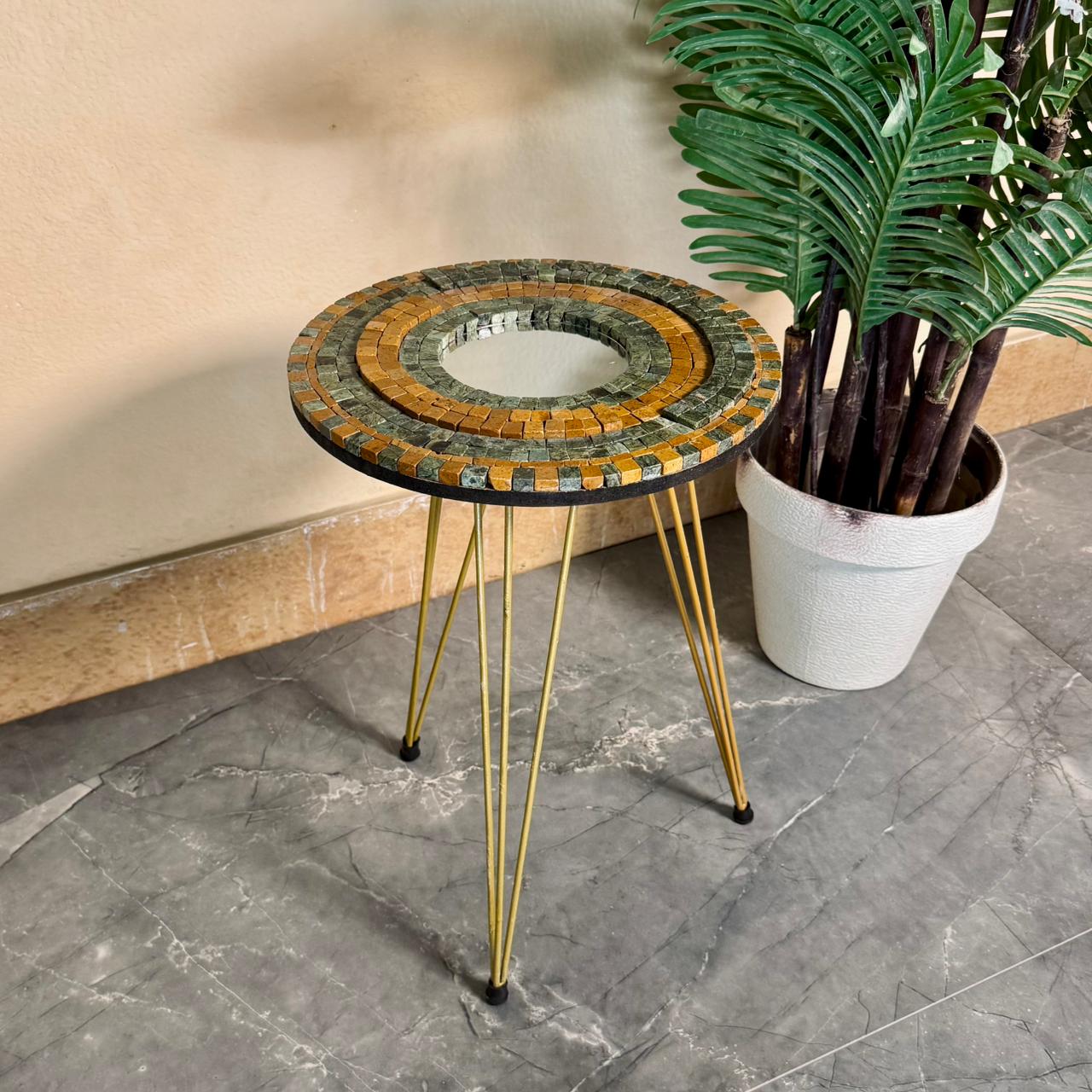 Smart Mosaic Coffee / Vase Table - Elegant Mustard Black Design with Acrylic Mirror