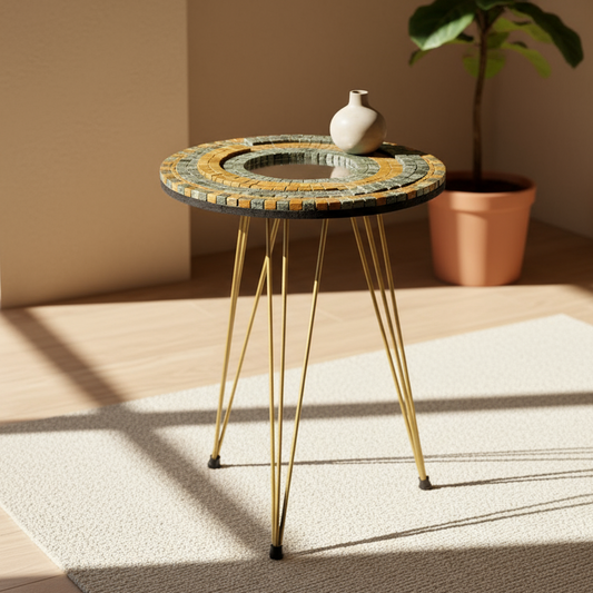 Smart Mosaic Coffee / Vase Table - Elegant Mustard Black Design with Acrylic Mirror