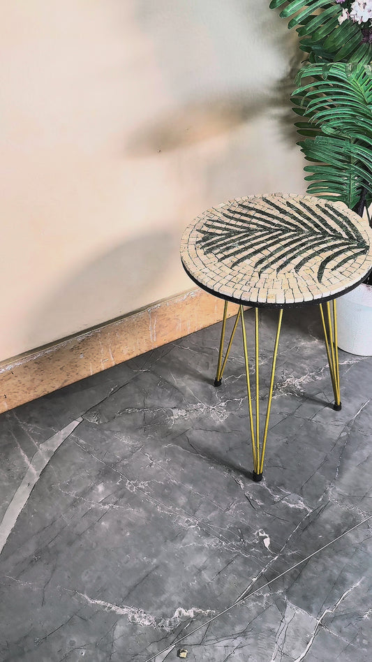 Smart Mosaic Coffee / Vase Table - Elegant Cream Tree Artwork